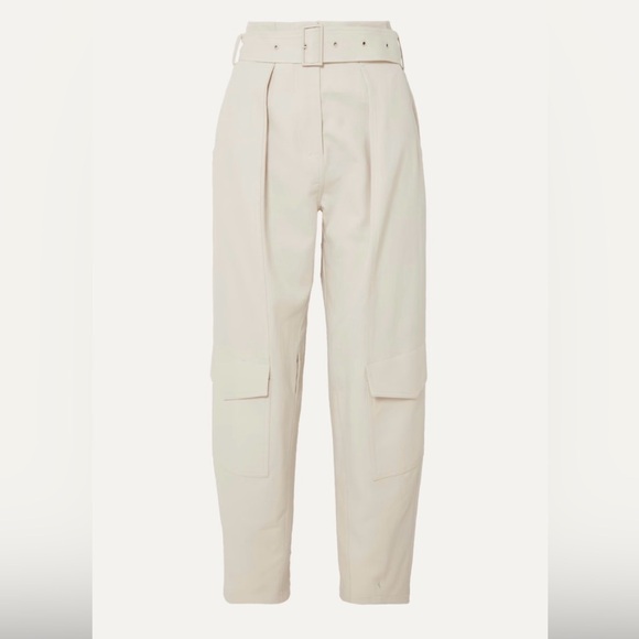 Low Classic Cream Straight-Leg Cargo Jumpsuit Pants with Belt - Picture 2 of 9